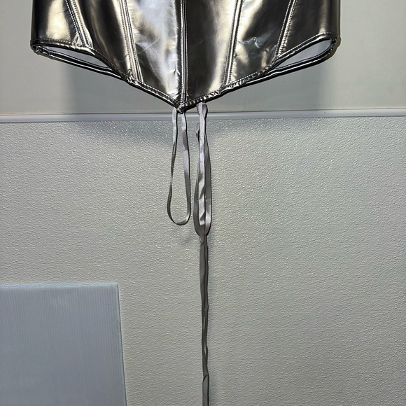 Metallic Silver Women's Unbranded Corset 2XL Plus Size Chrome Bustier - Picture 7 of 8